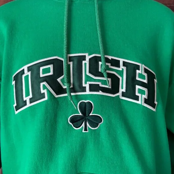Gildan Green Hoodie Sweatshirt w/IRISH & Shamrock Medium - Picture 4 of 12